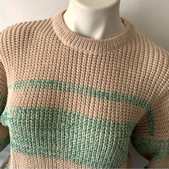 v i n t a g e :: Slouchy Ribbed Knit Natural Striped Knit Sweater - Picture 3 of 9